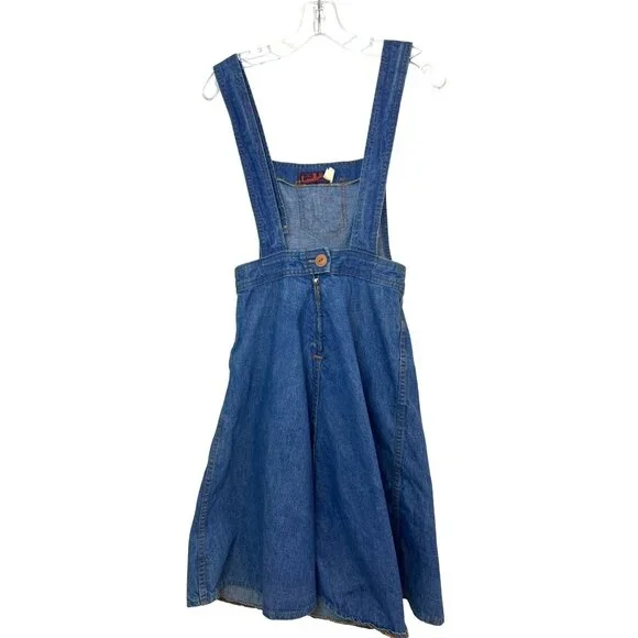Vtg 70's Landlubber Denim Overall Pinafore Jumper Dress Rainbow Embroidery Retro - Picture 7 of 14